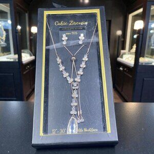 Cubic Zirconia Necklace Earring Set Adjustable Glam Sparkly Gift Holiday New